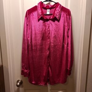 Vintage Velour Pink Button Up Shirt Size 1X